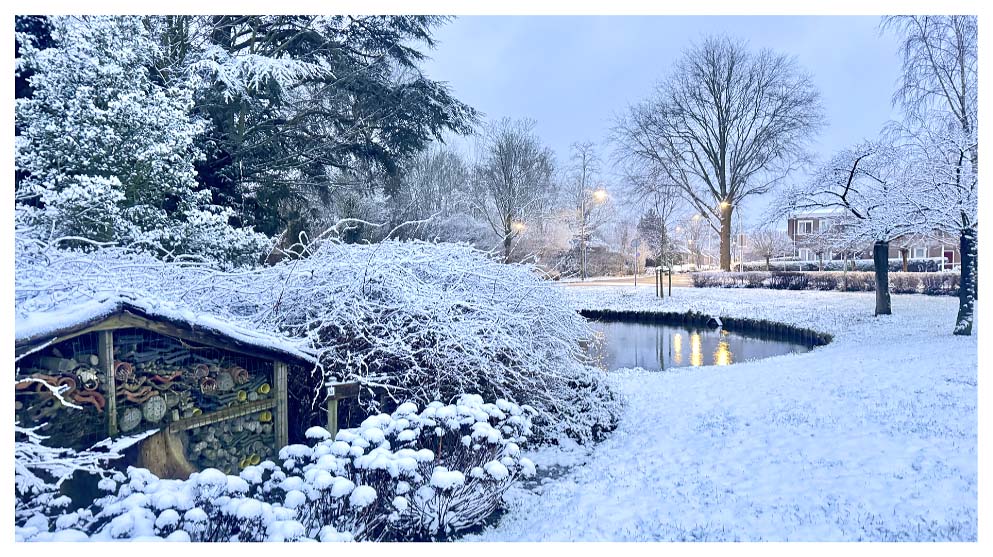 Insectenhotel in de sneeuw