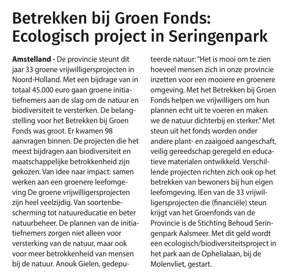 Krantenartikel uit de Nieuwe Meerbode, april 2026.